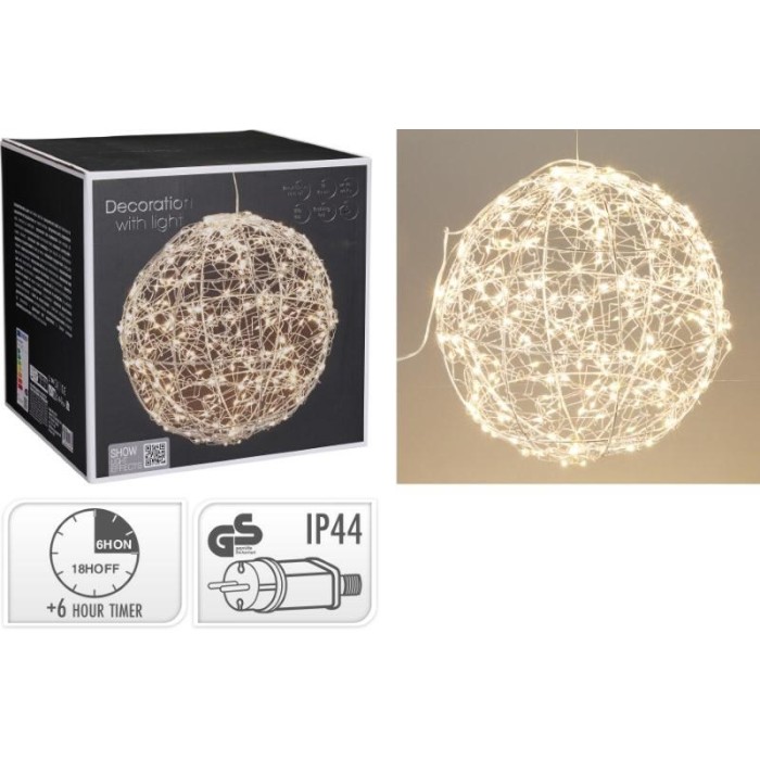 SFERA METALLO ARGENTO 300 LED D.25